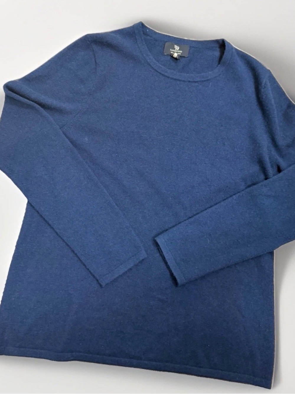 Land’s End Navy Blue 100% Cashmere Sweater Crew Neck Long Sleeve Sz Lg
